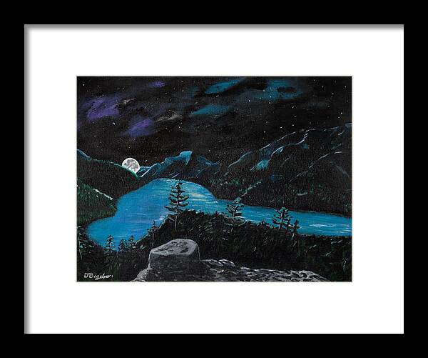 Mountain Framed Print featuring the painting Mountain Lake Night by David Bigelow