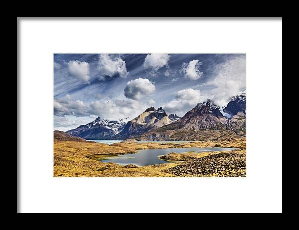 Landscape Framed Print featuring the photograph Mountain Landscape, Torres Del Paine by DPK-Photo
