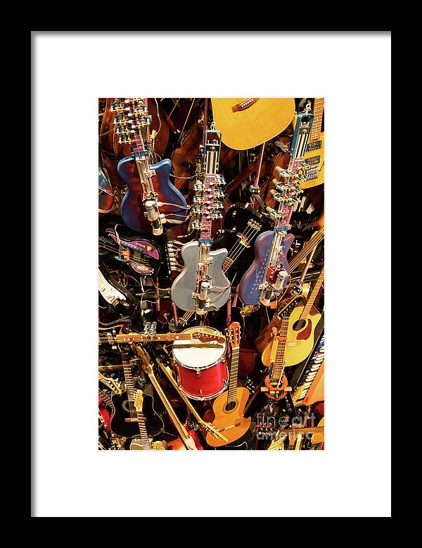 Wingsdomain Framed Print featuring the photograph Mountain of Guitars R996 by Wingsdomain Art and Photography