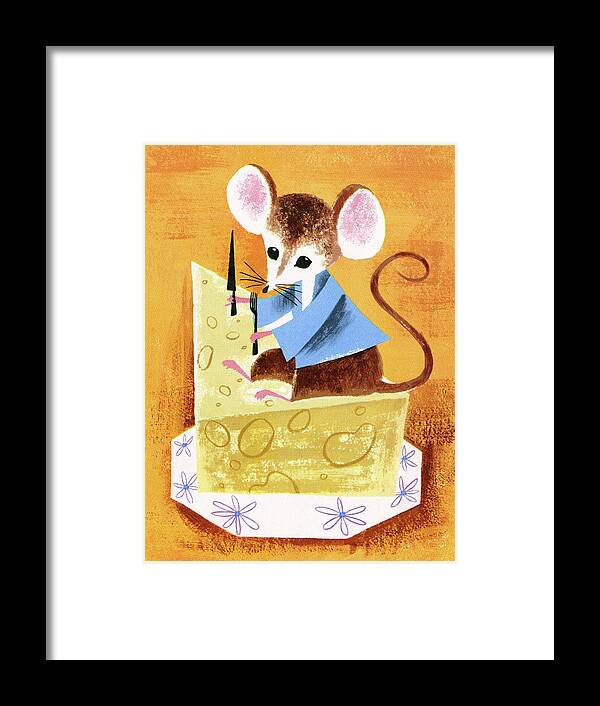 Animal Framed Print featuring the drawing Mouse About to Eat Cheese by CSA Images