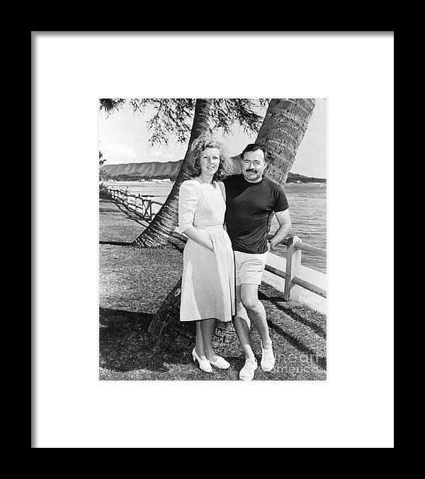 Ernest Hemingway Framed Print featuring the photograph Mr And Mrs Hemmingway At Waikiki by Bettmann
