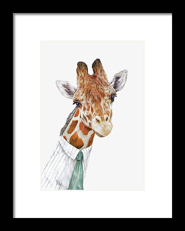 Giraffe Framed Print featuring the painting Mr Giraffe by Animal Crew