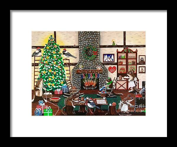 Chipmunks Framed Print featuring the painting Ms. Elizabeth's Holiday Home by Jennifer Lake