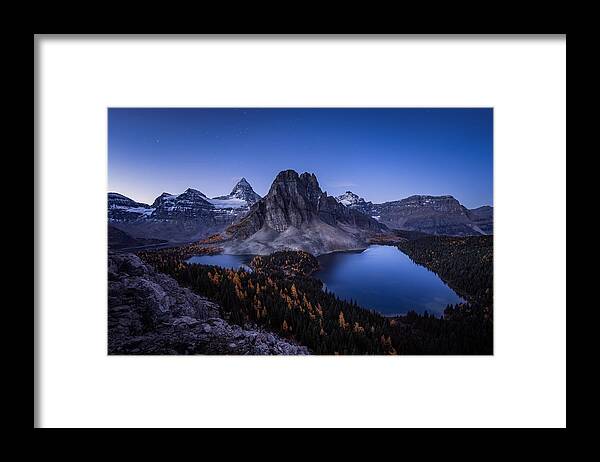 Mountain Framed Print featuring the photograph Mt. Assiniboine Blue Time by Yongnan Li ?????