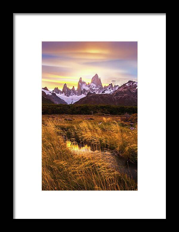 Argentina Framed Print featuring the photograph Mt Fitz Roy At Golden Hour by Dianne Mao