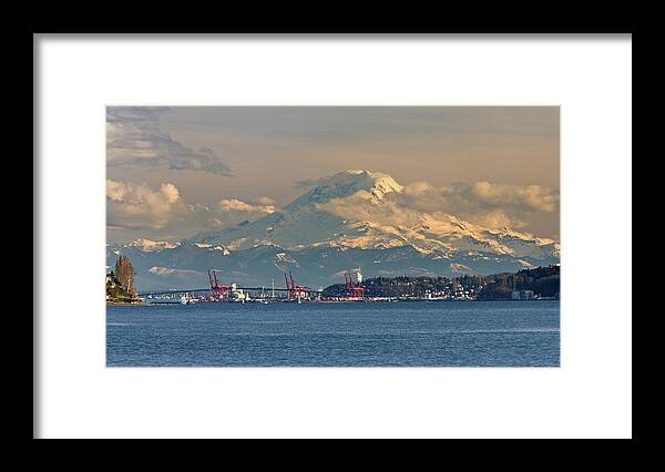 Ferry Framed Print featuring the photograph Mt. Rainier From Discovery Park by Donald E. Hall
