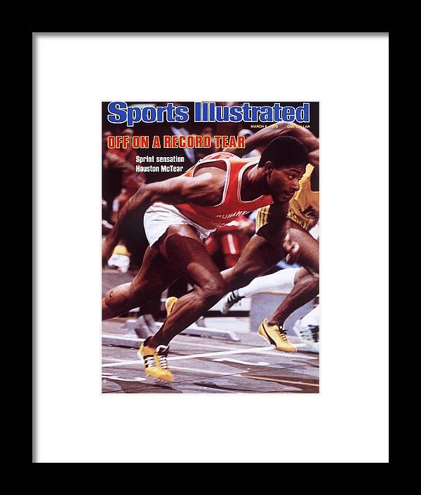 Magazine Cover Framed Print featuring the photograph Muhammad Ali Track Club Houston Mctear, 1978 Millrose Games Sports Illustrated Cover by Sports Illustrated