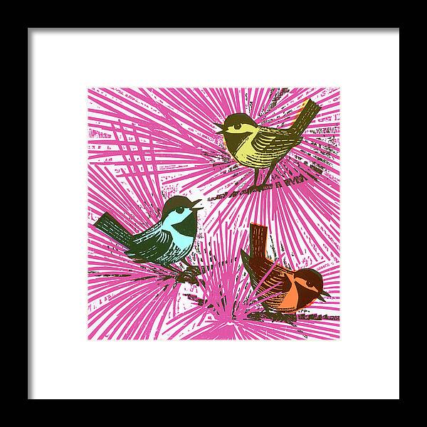 Animal Framed Print featuring the drawing Multicolored Birds in Tree by CSA Images