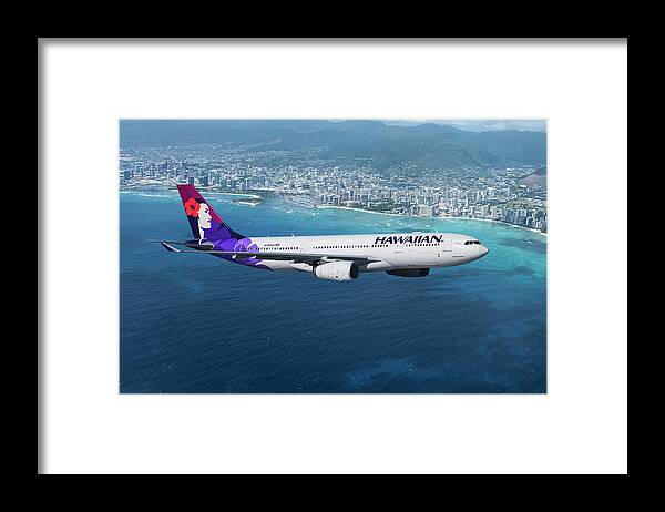 Hawaiian Airlines Framed Print featuring the mixed media My Blue Hawaii Airbus by Erik Simonsen