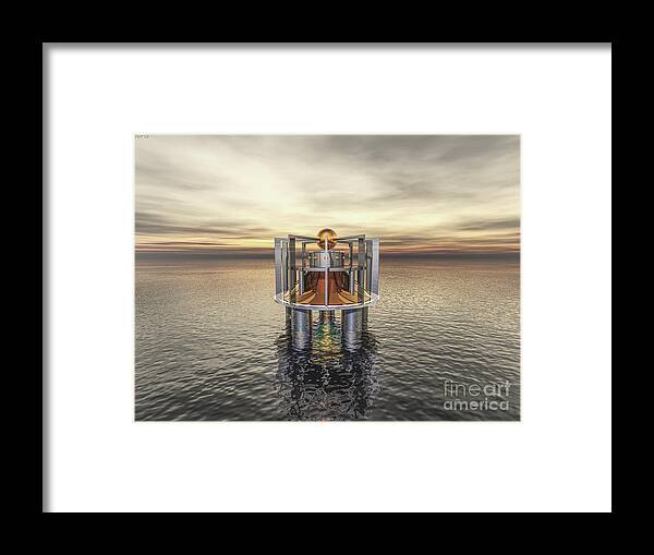 Structure Framed Print featuring the digital art Mysterious Structure At Sea by Phil Perkins