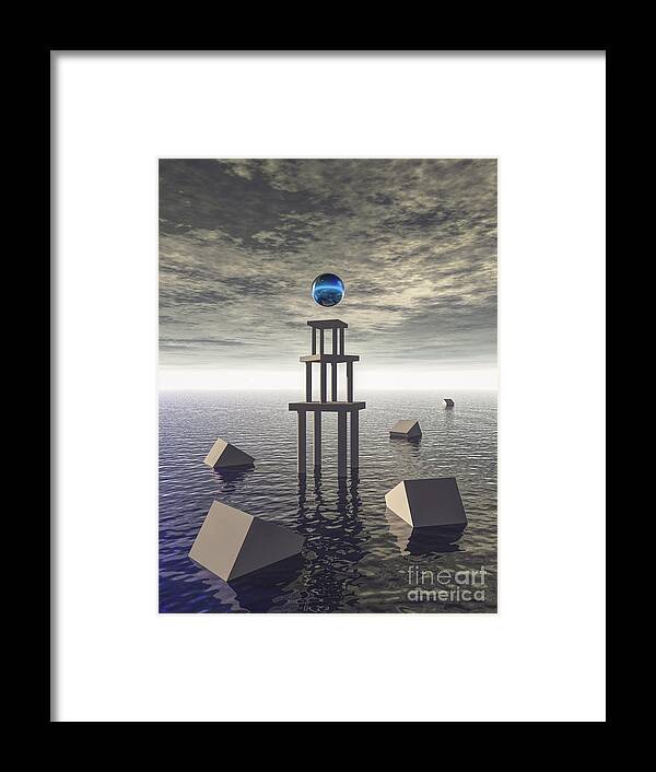 Structure Framed Print featuring the digital art Mysterious Tower At Sea by Phil Perkins