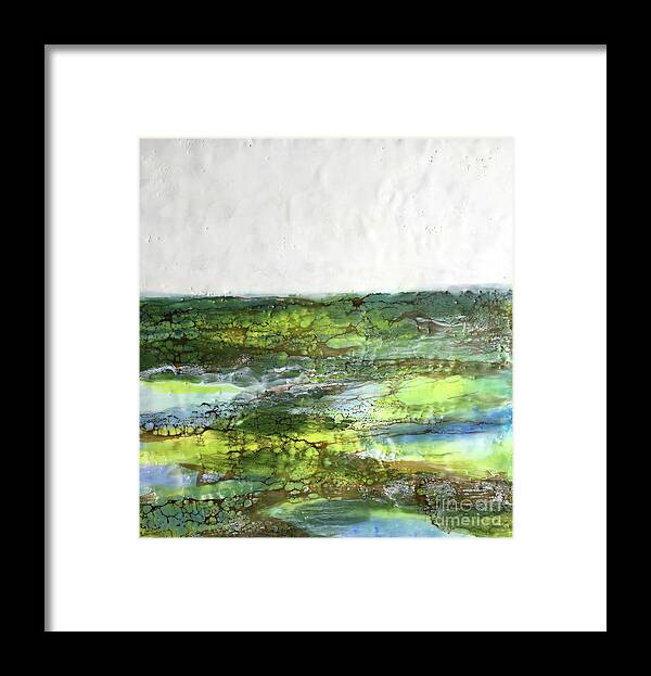 Encaustic Framed Print featuring the painting Mystical Greens by Christine Chin-Fook