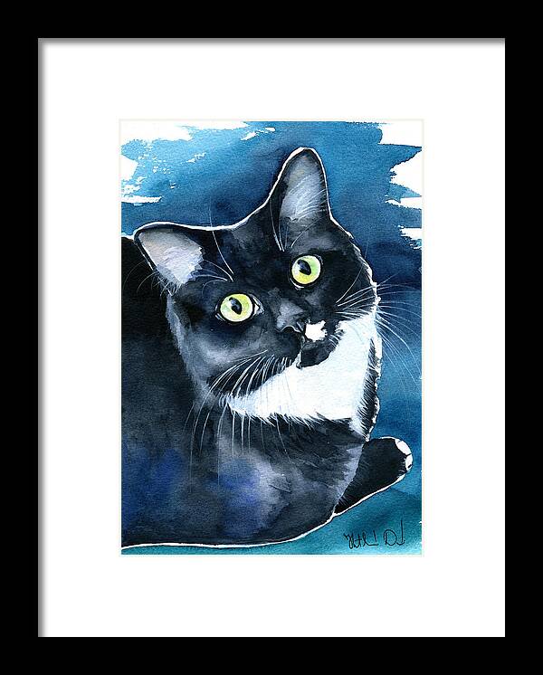 Marina Framed Print featuring the painting Mystical Marina Fluffy Tuxedo Cat Painting by Dora Hathazi Mendes