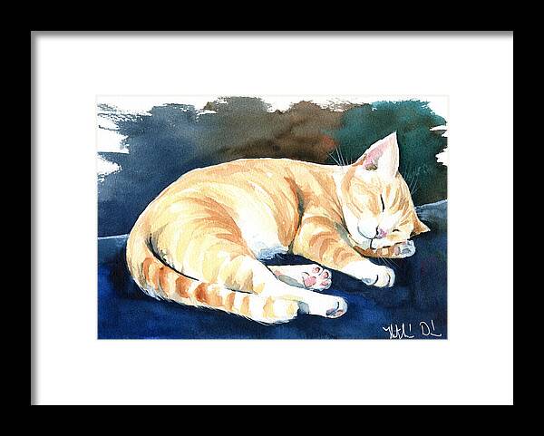 Cat Framed Print featuring the painting Naptime Cat Painting by Dora Hathazi Mendes