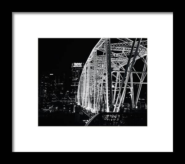 Bridges Framed Print featuring the photograph Nashville Pedestrian Bridge in Monchrome by Jack Riordan