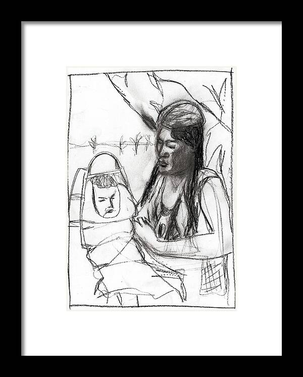 Native Framed Print featuring the drawing Mother and Baby by Edgeworth Johnstone