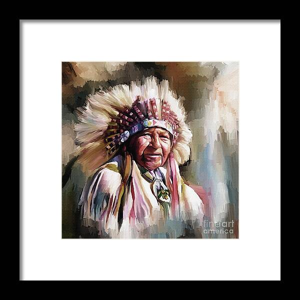 Native American Framed Print featuring the painting Native art 567Hi by Gull G