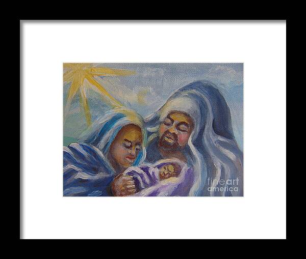 Nativity Framed Print featuring the painting Nativity by Saundra Johnson