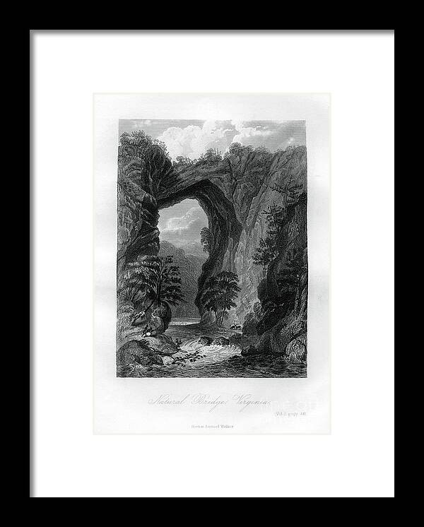 Engraving Framed Print featuring the drawing Natural Bridge, Virginia, Usa, 1855 by Print Collector