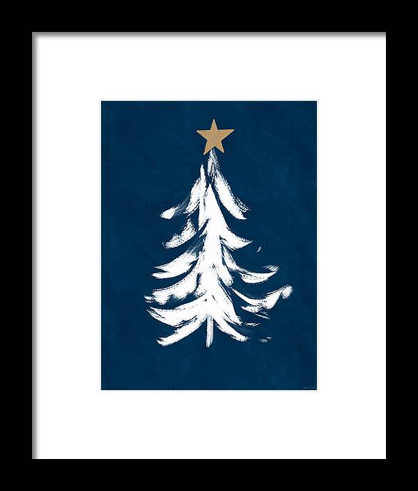 Christmas Framed Print featuring the mixed media Navy and White Christmas Tree 1- Art by Linda Woods by Linda Woods