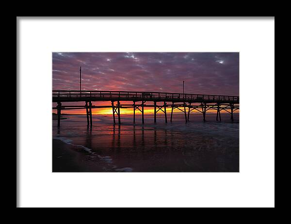 Oak Island Framed Print featuring the photograph NC Pier Sunrise by Nick Noble