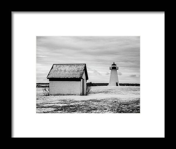 Ned Point Lighthouse Framed Print featuring the photograph Neds Point Lighthouse Mattapoisett MA BW by David Gordon