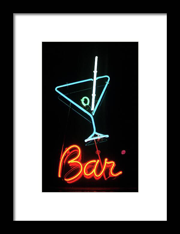 Martini Glass Framed Print featuring the photograph Neon Sign For A Bar by Image Source