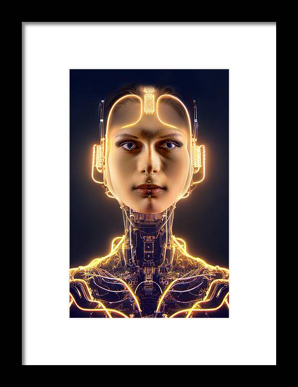 Portrait Framed Print featuring the photograph Neonface by Marcel Egger