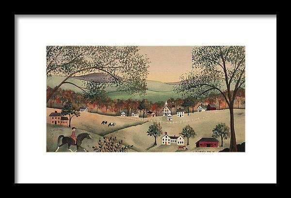 Folk Art Framed Print featuring the painting New England Fall Village by Lisa Curry Mair