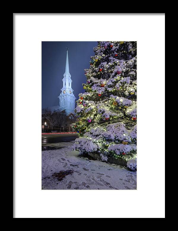 Market Square Framed Print featuring the photograph New Snow For Christmas by Jeff Sinon