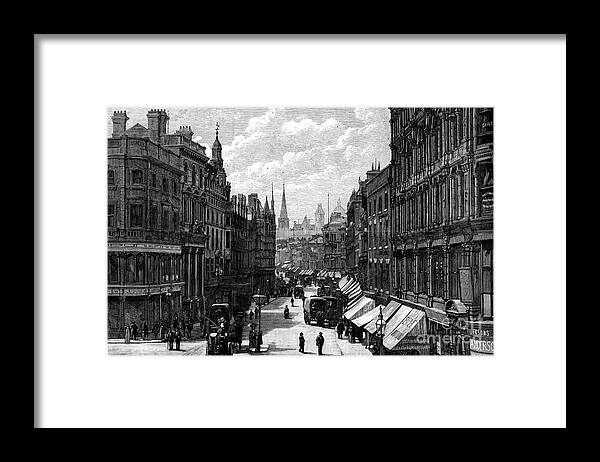 Engraving Framed Print featuring the drawing New Street, Birmingham, West Midlands by Print Collector