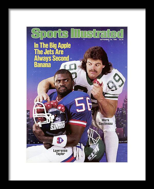 Magazine Cover Framed Print featuring the photograph New York Giants Lawrence Taylor And New York Jets Mark Sports Illustrated Cover by Sports Illustrated