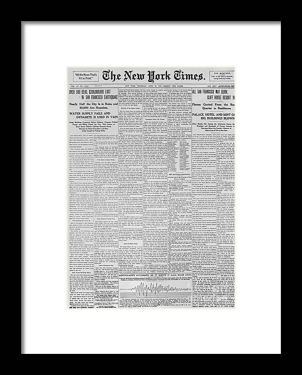 Newspaper Framed Print featuring the photograph New York Times Article On San Francisco by Bettmann