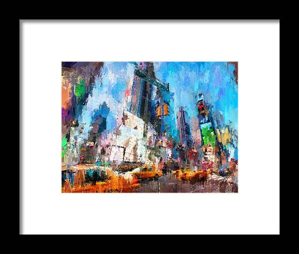 New York Framed Print featuring the painting NEW YORK - Times Square by Vart Studio