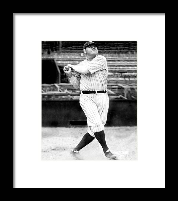 People Framed Print featuring the photograph New York Yankees Babe Ruth Swinging His by New York Daily News Archive