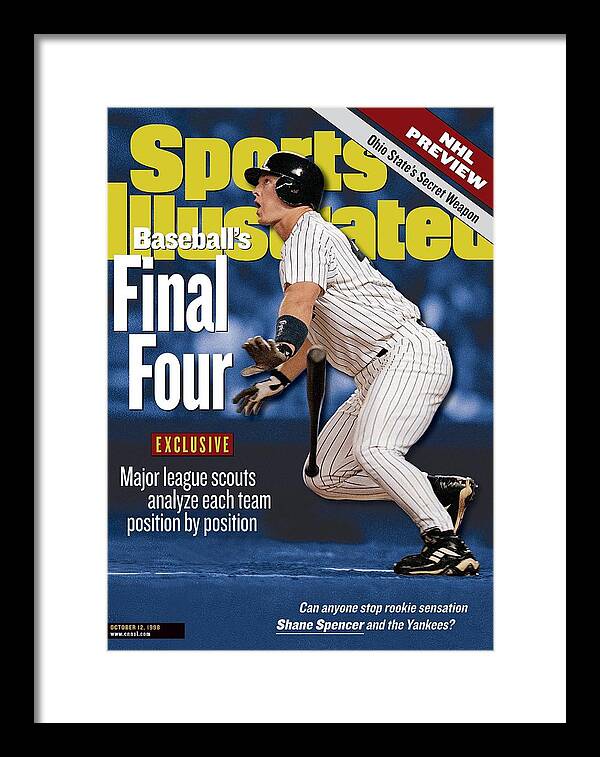Magazine Cover Framed Print featuring the photograph New York Yankees Shane Spencer, 1998 Al Division Series Sports Illustrated Cover by Sports Illustrated