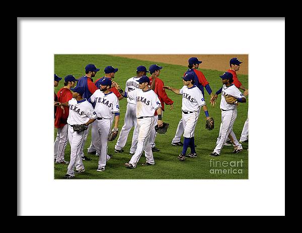 Playoffs Framed Print featuring the photograph New York Yankees V Texas Rangers, Game 2 by Ronald Martinez