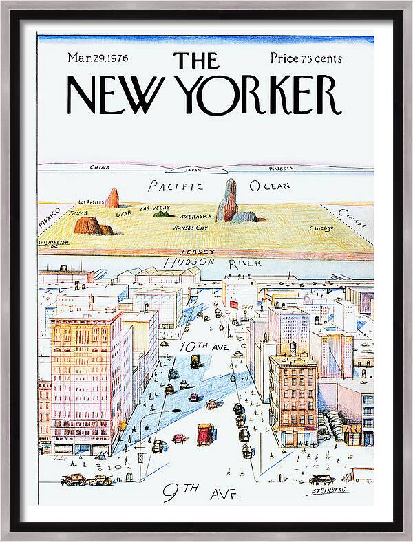 #faatoppicks Framed Canvas Print featuring the painting New Yorker March 29, 1976 by Saul Steinberg