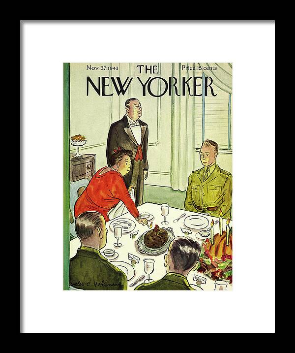 Food Framed Print featuring the painting New Yorker November 27, 1943 by Helene E Hokinson
