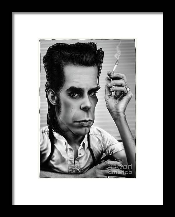 Nick Cave Framed Print featuring the drawing Nick Cave by Andre Koekemoer