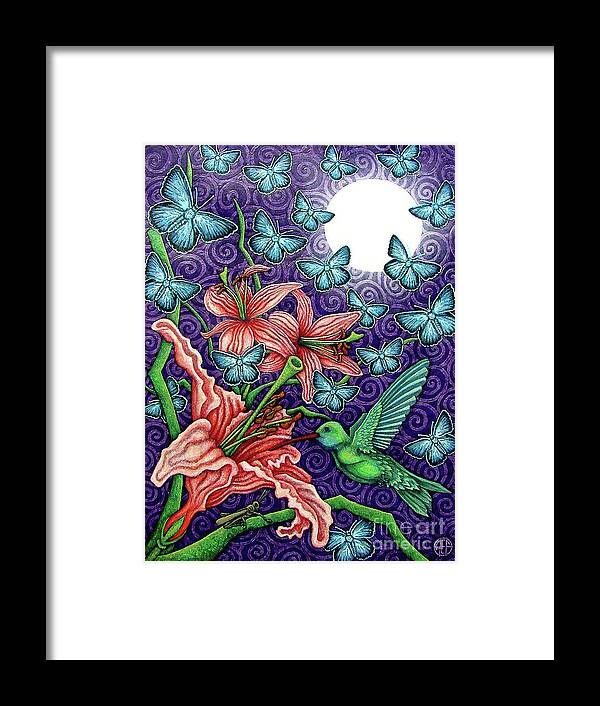 Hummingbird Framed Print featuring the painting Night Garden 5 by Amy E Fraser