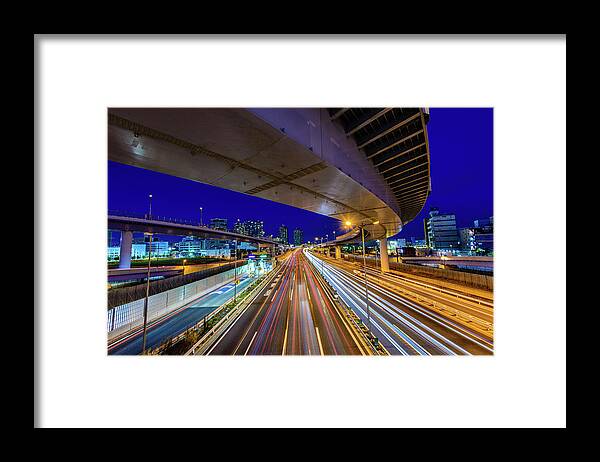 Built Structure Framed Print featuring the photograph Night Highway by Takuya Igarashi