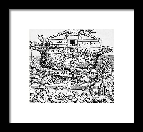 People Framed Print featuring the photograph Noah Building The Ark by Bettmann