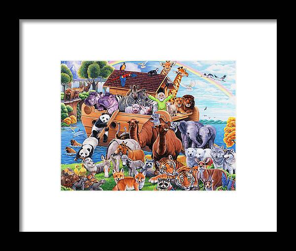 Groups Of Animals Framed Print featuring the painting Noah?s Ark by Jenny Newland