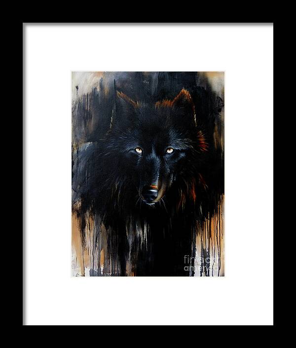 Wolf Framed Print featuring the painting Noir by Sandi Baker