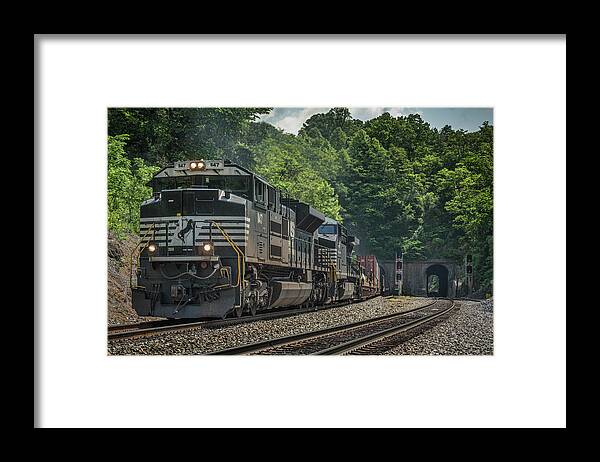 Railroad Framed Print featuring the photograph Norfolk Southern 847 at Montgomery Tunnel by Jim Pearson