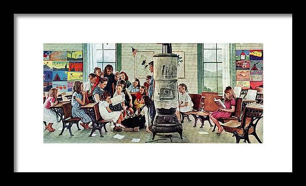 Book Framed Print featuring the drawing Norman Rockwell Visits A Country School by Norman Rockwell