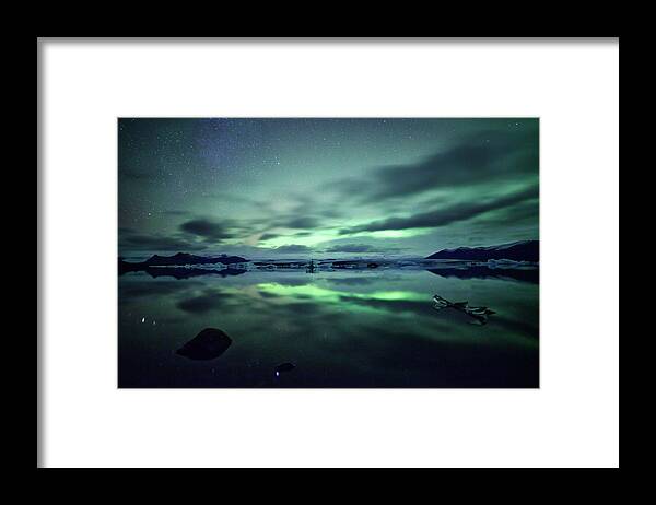 Outdoors Framed Print featuring the photograph Northern Lights Over Jokulsarlon by Matteo Colombo