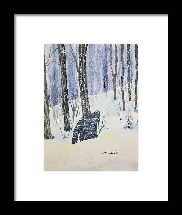 Winter Framed Print featuring the painting Not in my backyard by Ann Frederick