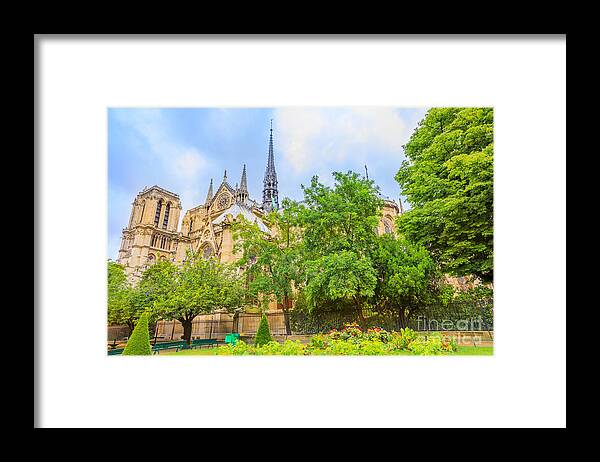 Paris Framed Print featuring the photograph Notre Dame with garden by Benny Marty